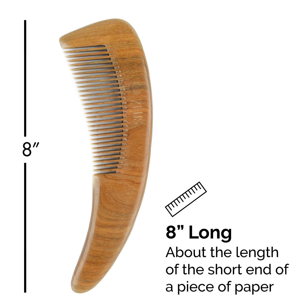 Zeus Large Curved Sandalwood Beard Comb is 8 inches long