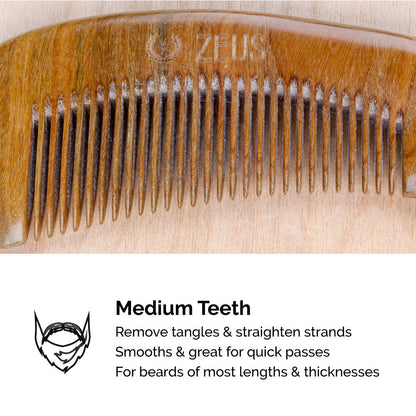 Zeus Large Curved Sandalwood Beard Comb has medium teeth