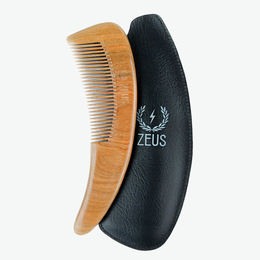 Zeus Large Curved Sandalwood Beard Comb with Sheath - M31