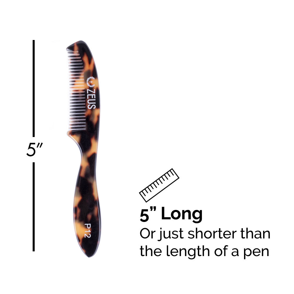 Zeus Large Mustache Comb, Tortoiseshell is 5 inches long