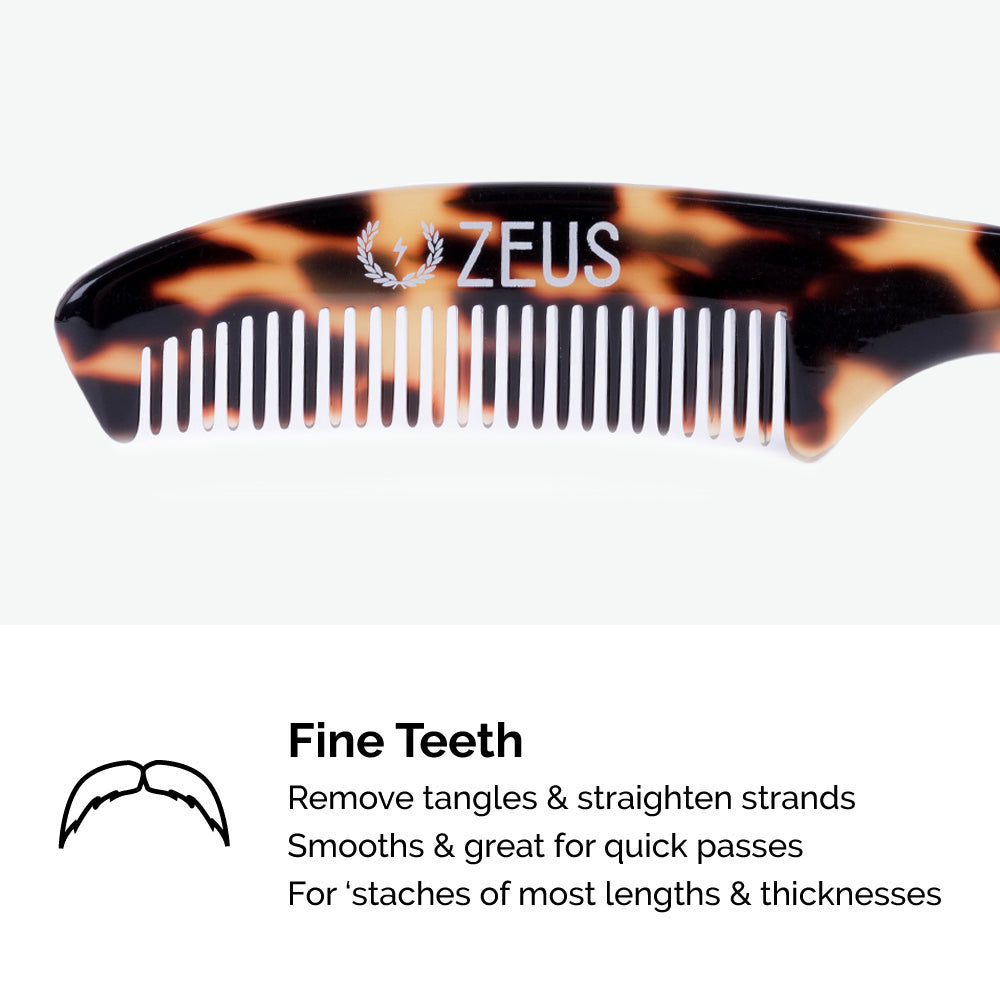 Zeus Large Mustache Comb, Tortoiseshell has fine teeth