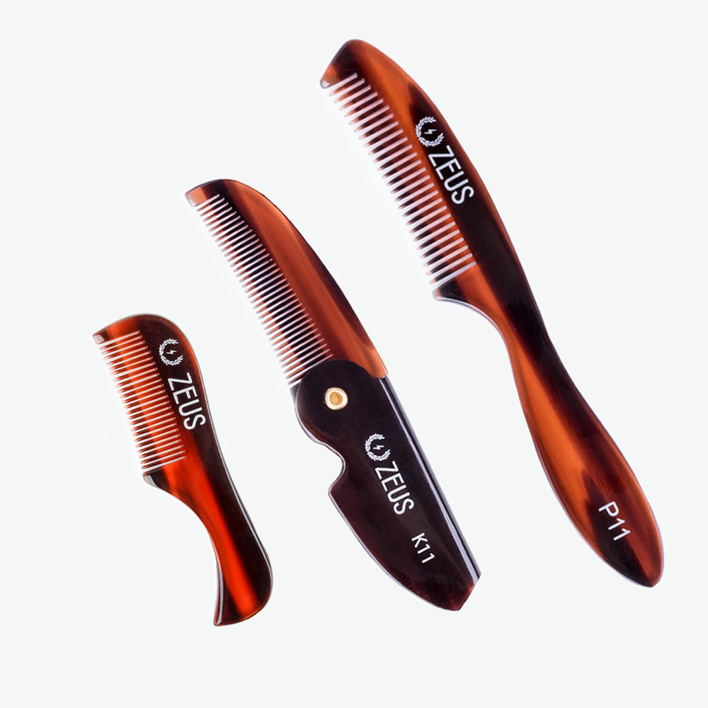 Zeus Mustache Comb Set- Mini, Folding, and Large, Traditional
