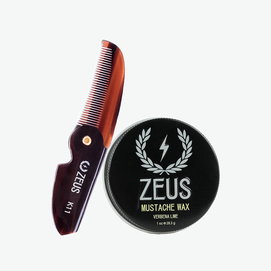 Zeus Mustache Wax and Mustache Comb Grooming Set