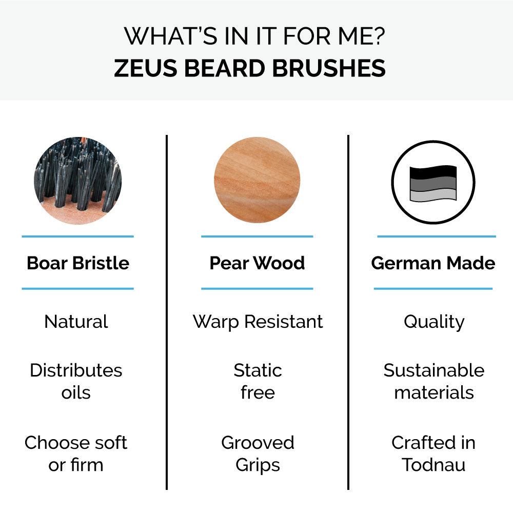 Zeus Oval Military Beard Brush, 100% Boar Bristle, Soft - Q92