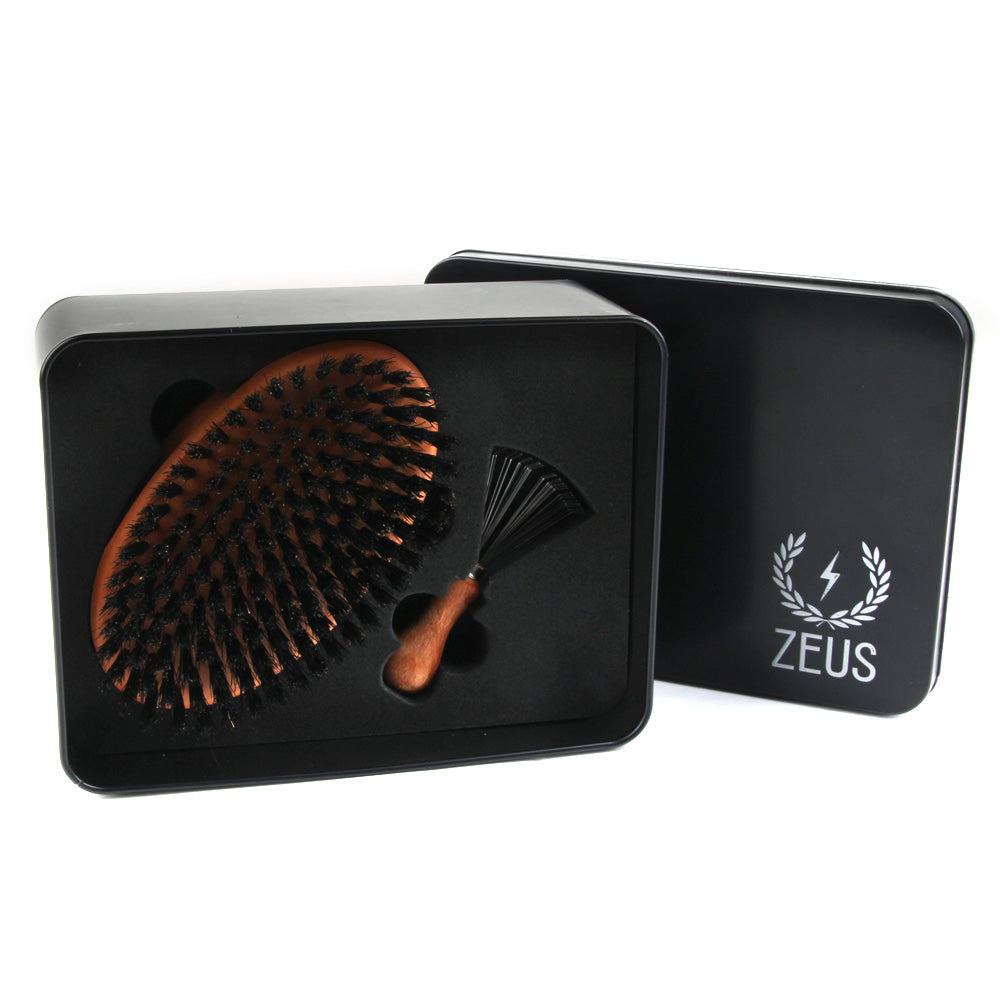 Zeus Oval Military Brush with Bristle Cleaner - 100% Boar Bristle - Firm