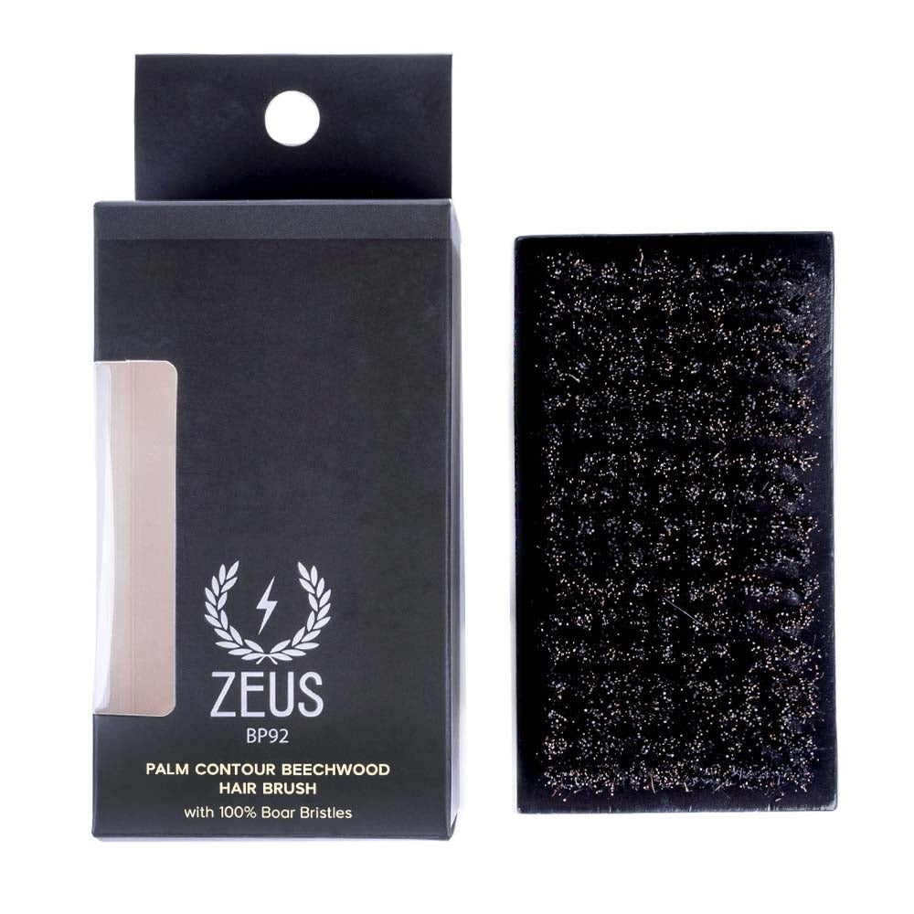 Zeus Palm Hair Brush, Beech Wood & 100% Boar Bristle - BP92, packaging