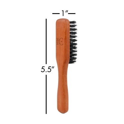 Zeus Handled Mustache & Beard Brush, J91 measures to 1 by 5.5 inches