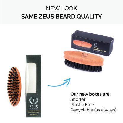 Zeus Pocket Beard Brush, 100% Boar Bristle, Firm - N91 comes in new, plastic free packaging