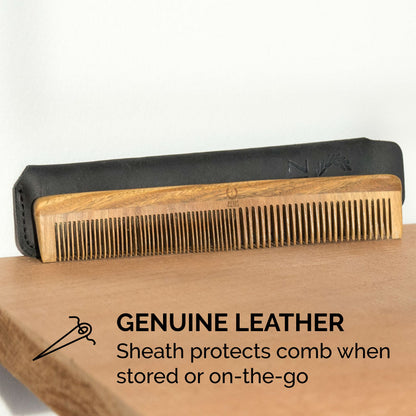 Zeus Sandalwood Beard & Mustache Comb w/ Leather Sheath - L31