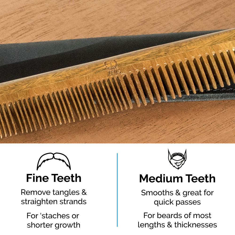 Zeus Sandalwood Beard & Mustache Comb w/ Leather Sheath - L31