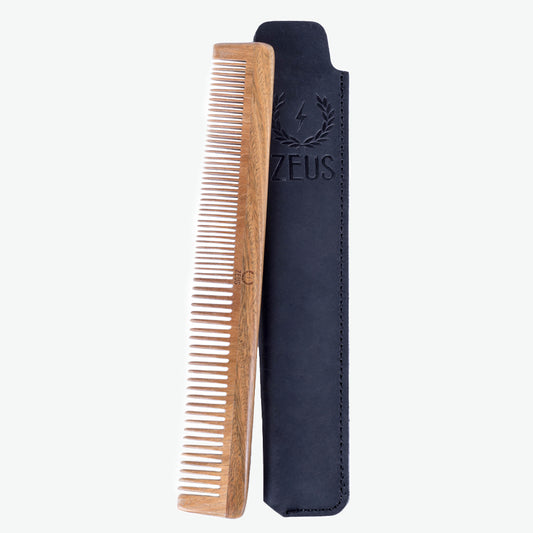 Zeus Sandalwood Beard & Mustache Comb w/ Leather Sheath - L31