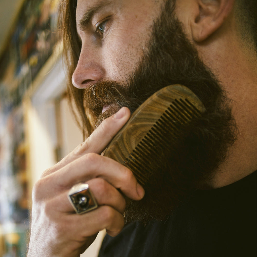 Zeus Sandalwood Beard Comb with Leather Sheath - S31