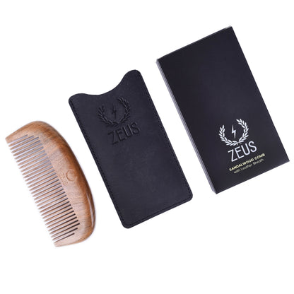 Zeus Sandalwood Beard Comb with Leather Sheath - S31