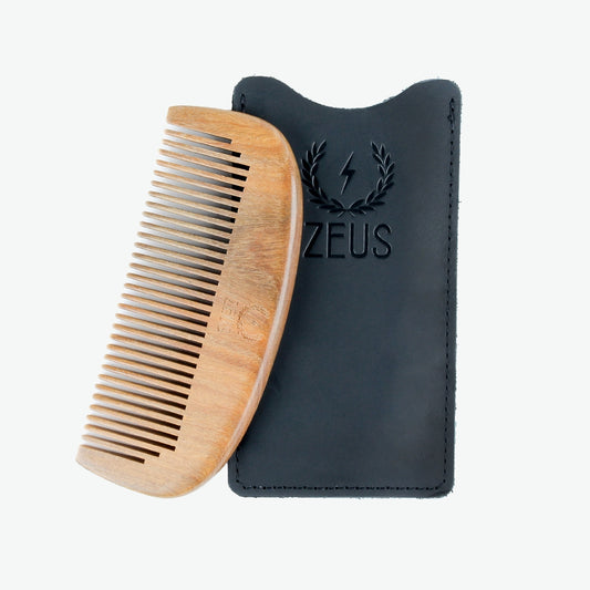 Zeus Sandalwood Beard Comb with Leather Sheath - S31